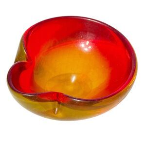 Vtg Murano Style MCM Amberina Glass Pinch Trinket Dish Ashtray Art Glass 5x5x2